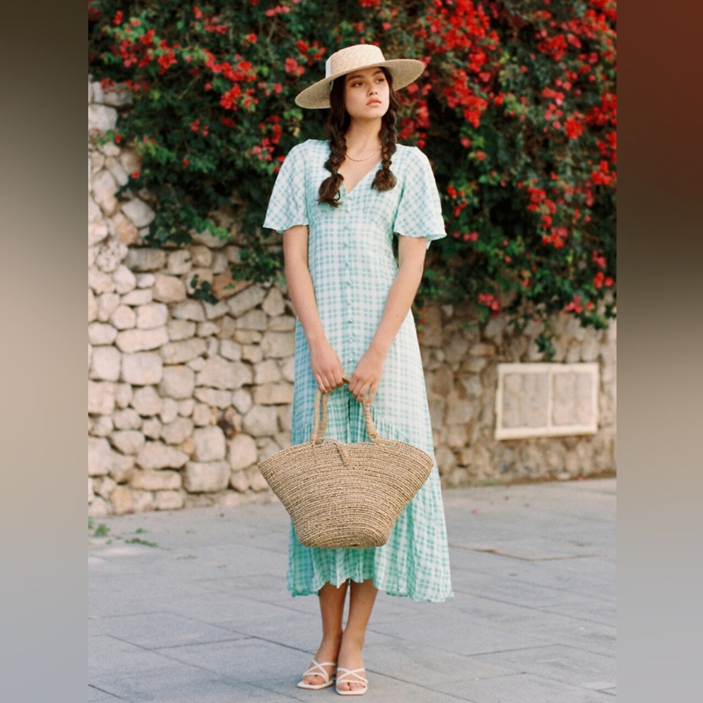 Daze Dayz Mint Green Gingham Midi Dress